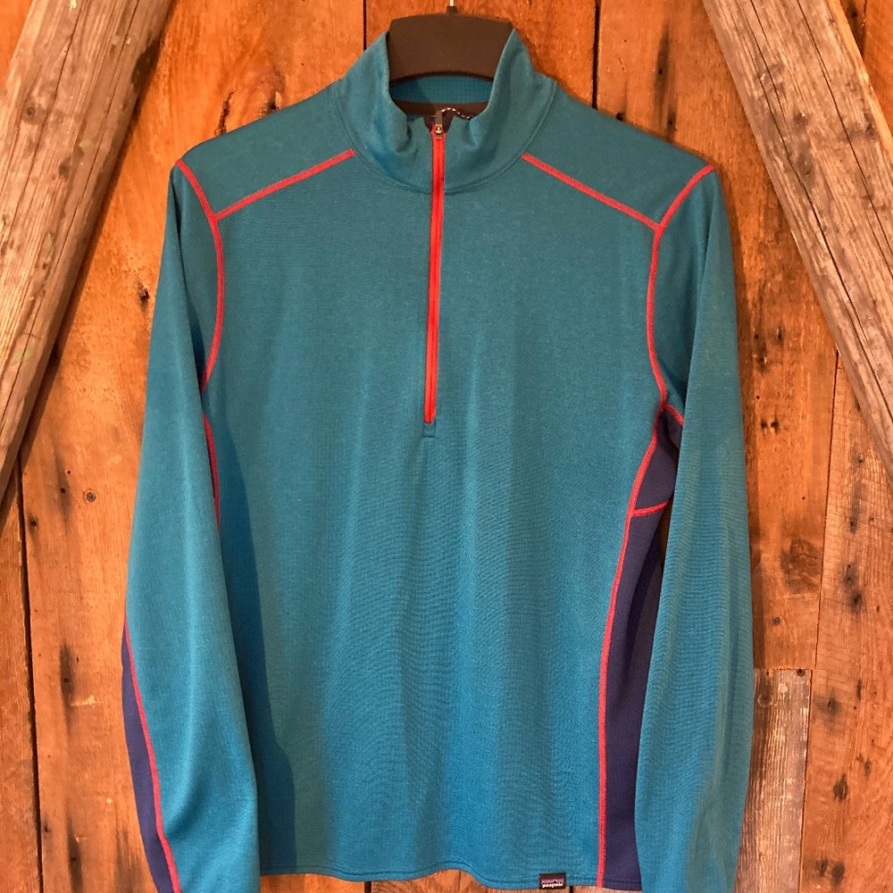 PATAGONIA Mens 1/4 Zip Long Sleeve Mid-weight Capilene Base Layer, Blue, Med